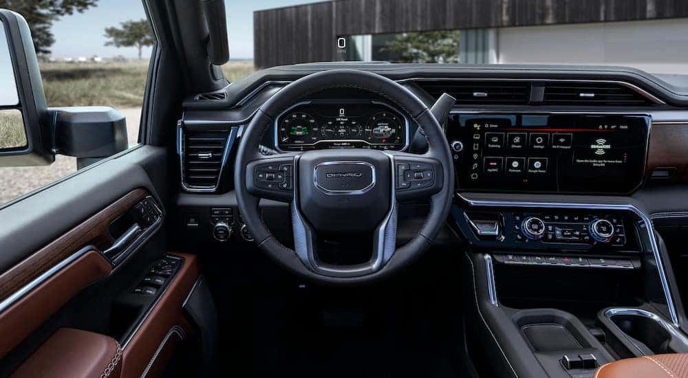 The interior of a 2024 GMC Sierra 2500 HD Denali is shown.
