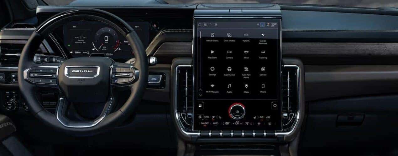 The black dash is shown in a 2025 GMC Yukon Denali.