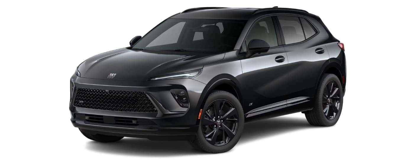 A black 2025 Buick Envision Sport Touring angled left.