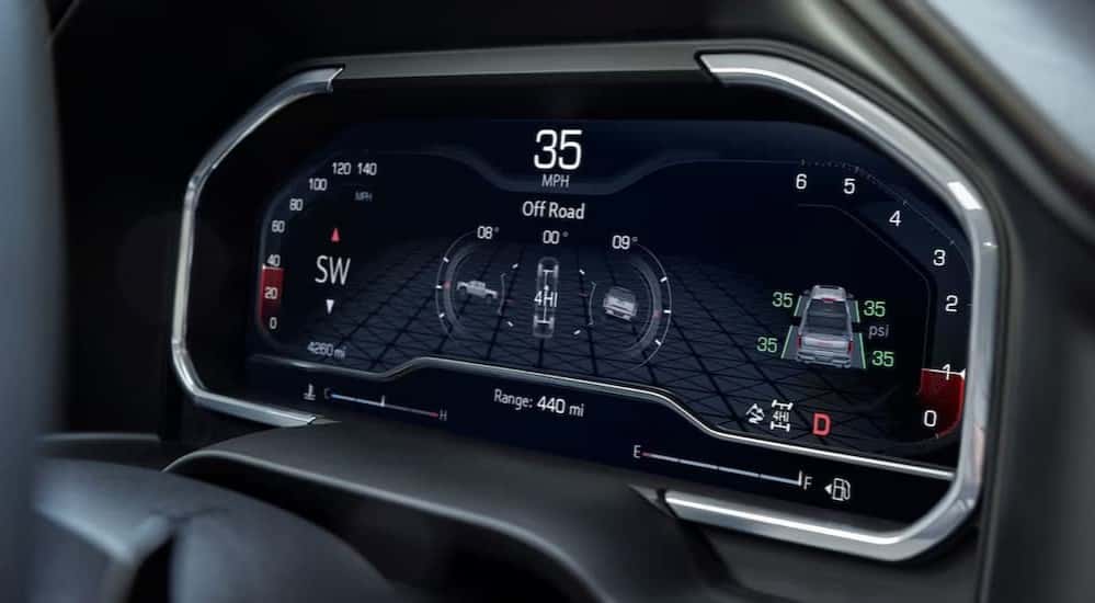 Close-up of the digital dash in a 2025 GMC Sierra 1500 AT4.