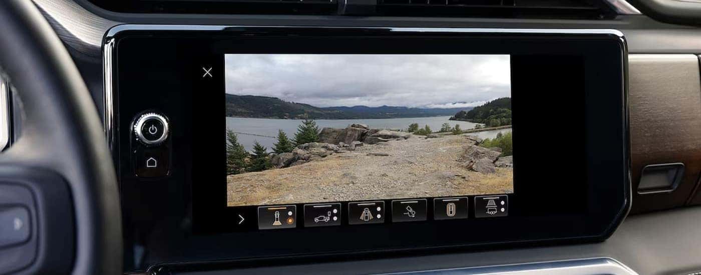 Close-up of the infotainment screen in a 2025 GMC Sierra 1500.