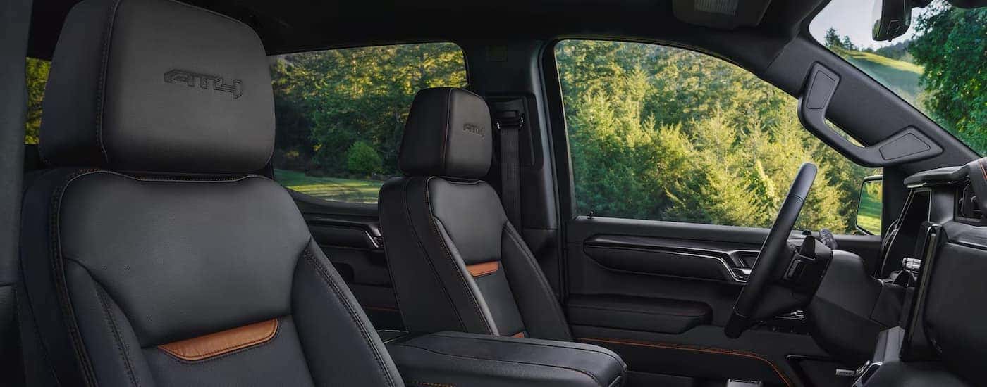Black leather interior on a 2025 GMC Sierra 1500 AT4
