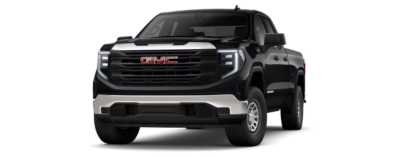 A black 2025 GMC Sierra 1500 Pro angled left.