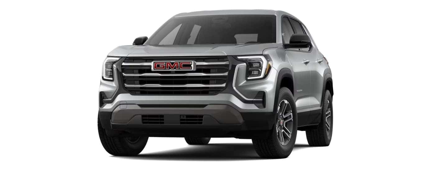 A silver 2025 GMC Terrain Elevation angled left.