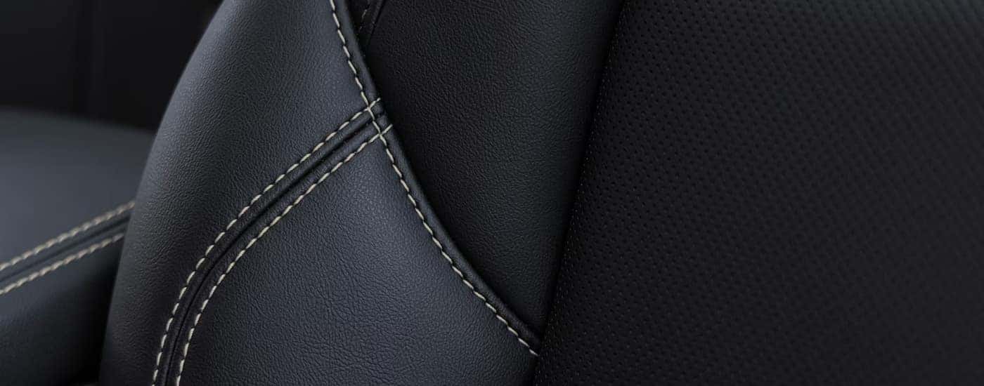 Black leather seat details in a 2025 GMC Terrain Elevation.