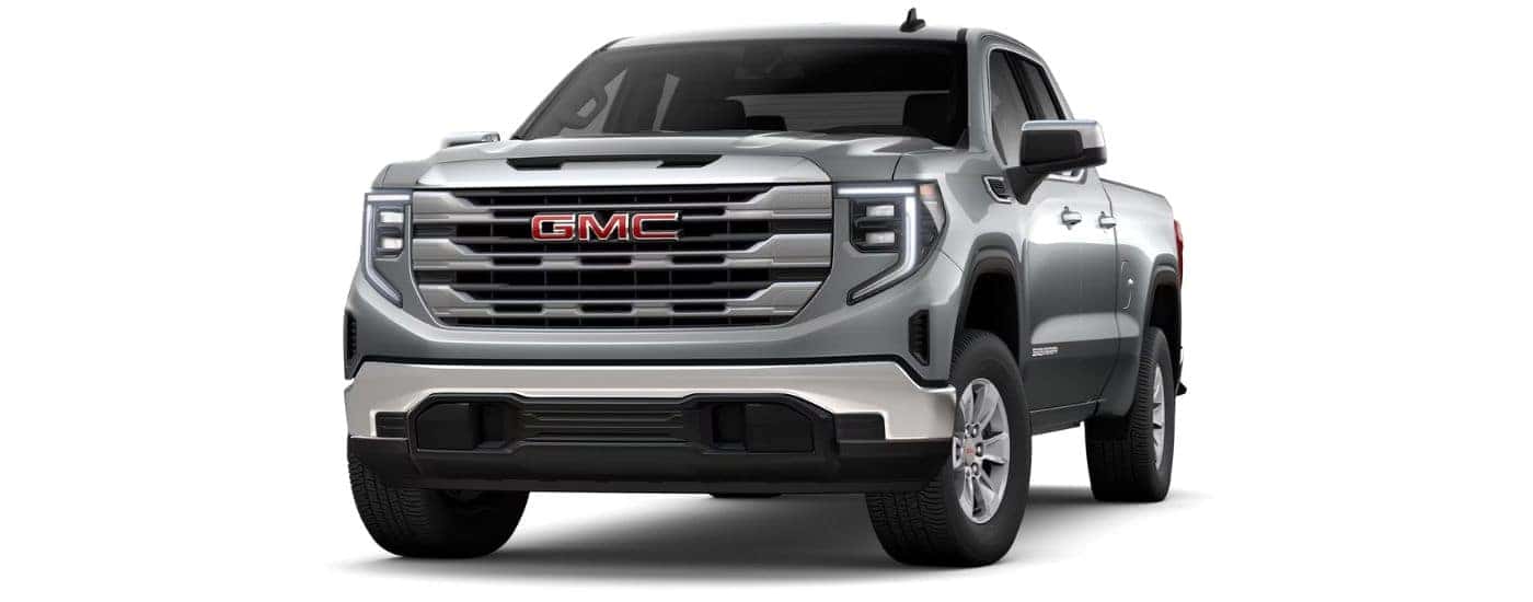 Silver 2024 GMC Sierra 1500 SLE angled left