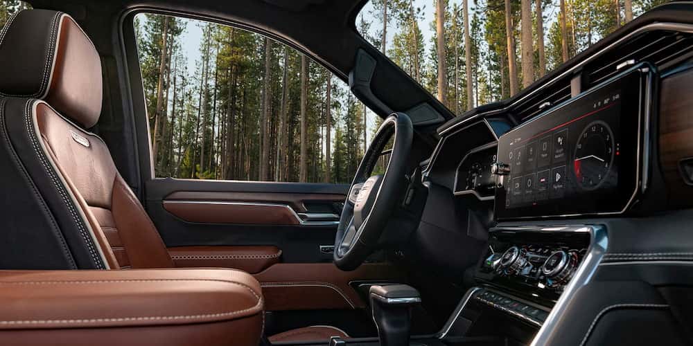 Brown leather interior in a 2026 GMC Sierra 1500