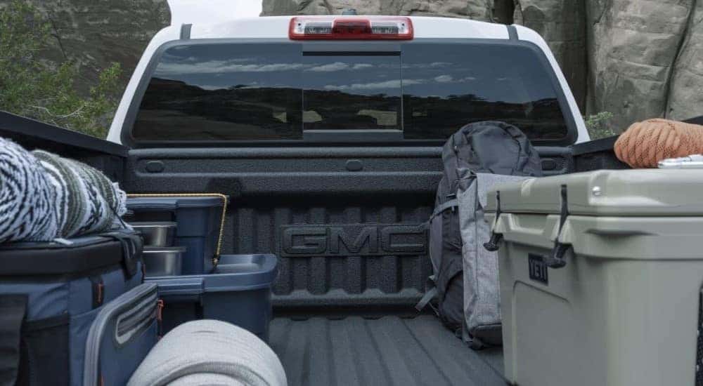 Bed of a white 2026 GMC Canyon AT4