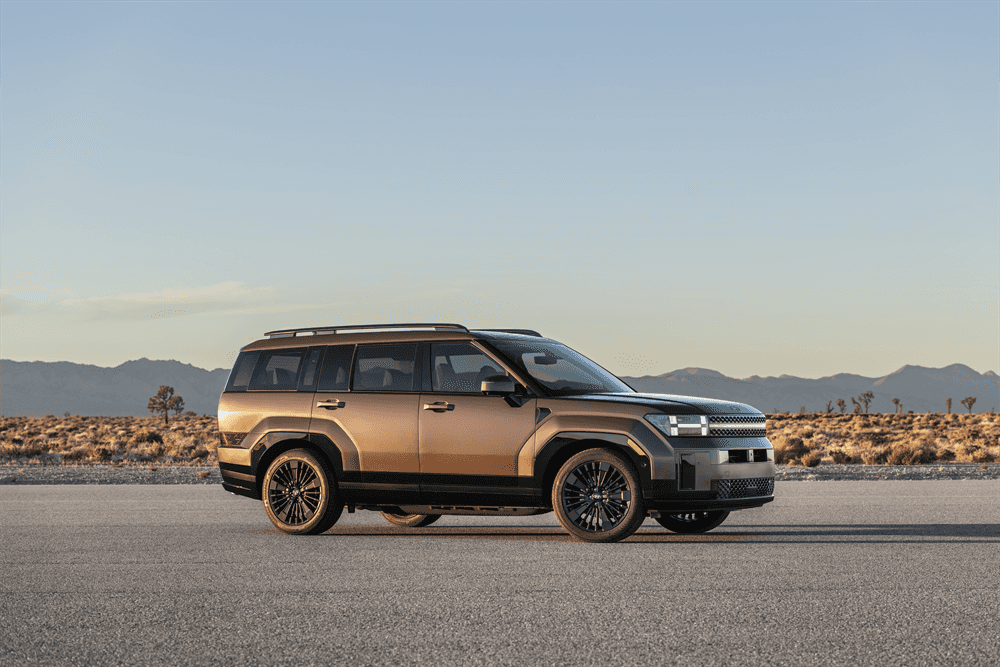 Gray 2027 Hyundai Santa Fe parked in the desert