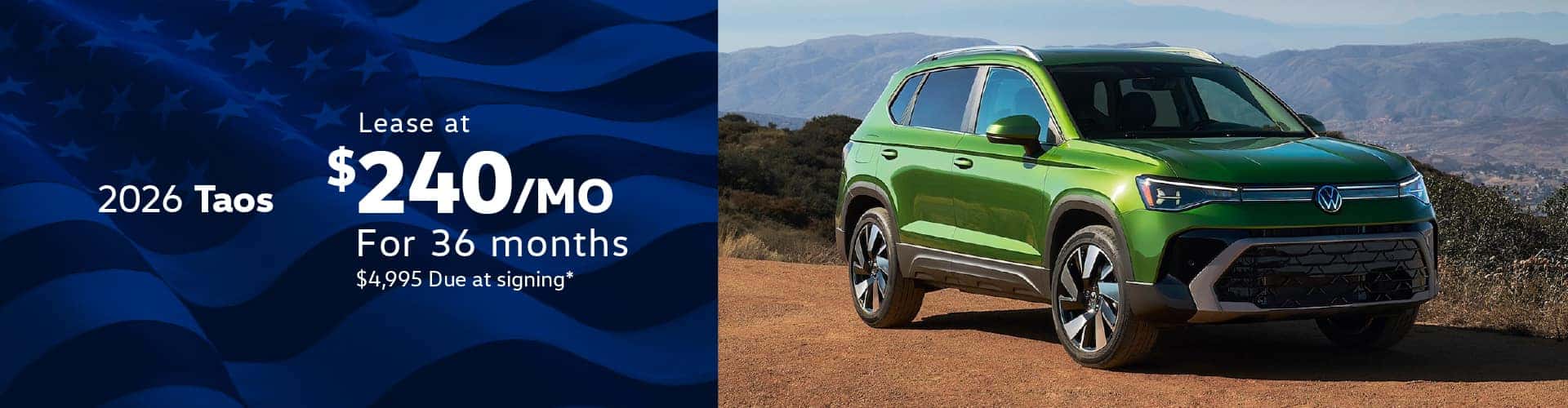 Volkswagen Taos: Lease for $240/month for 36 months*