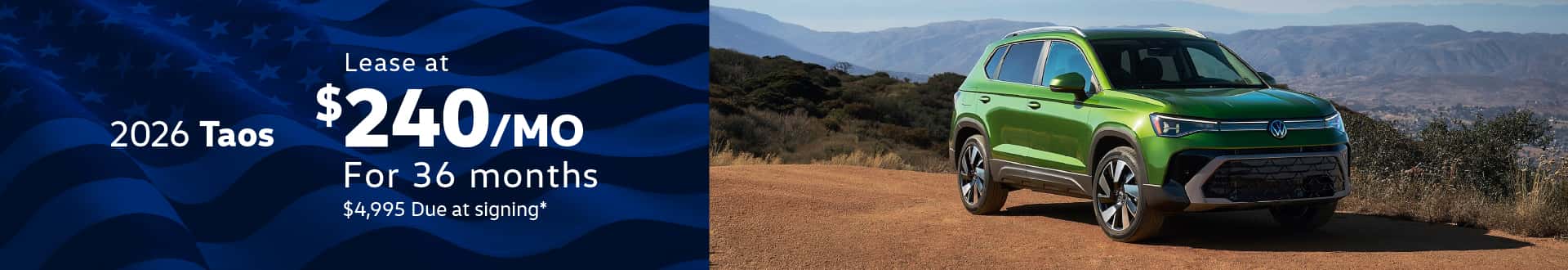 Volkswagen Taos: Lease for $240/month for 36 months*