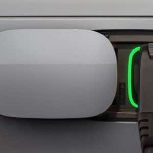 the charging port with the charger attached on a range rover