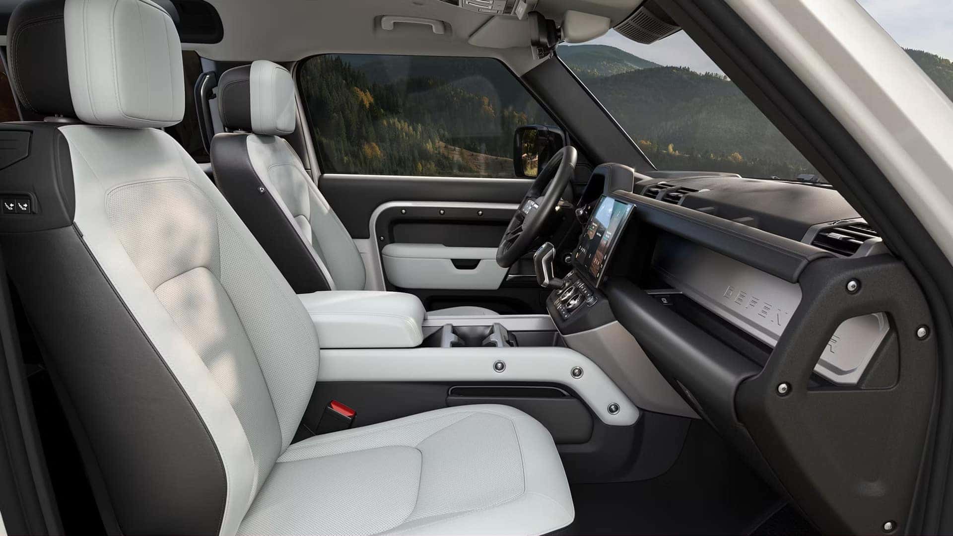 front interior view looking into the passenger side of a 2026 land rover defender 90
