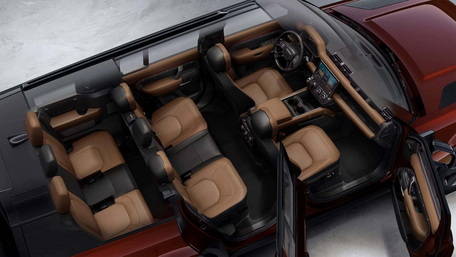 2026 above shot looking at the interior of a 2026 land rover defender 130