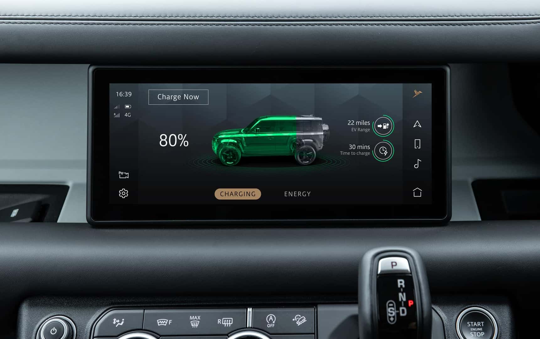 the charging section on the interior infotainment screen inside the 2025 defender 110 phev