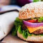 Closeup of a burger and fries