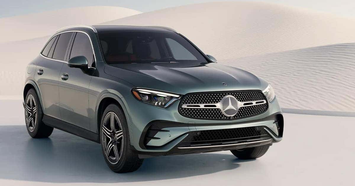 2026 Mercedes-Benz GLC suv sriving in a white sand dessert