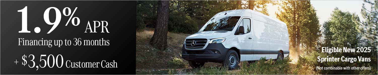 Enjoy exclusive APR specials on select 2025 Sprinter cargo vans