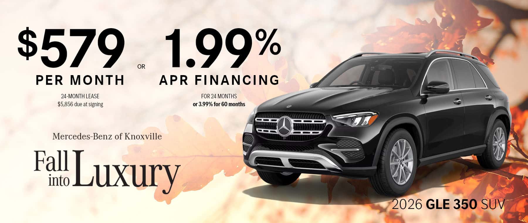 Enjoy special financing and lease offers on the 2026 GLE 350 SUV during the Mercedes-Benz of Knoxville Fall Into Luxury Sales Event