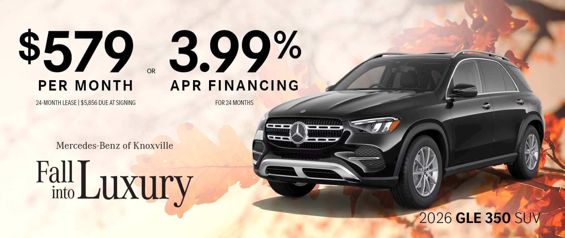 Enjoy special financing and lease offers on the 2026 GLE 350 SUV during the Mercedes-Benz of Knoxville Fall Into Luxury Sales Event
