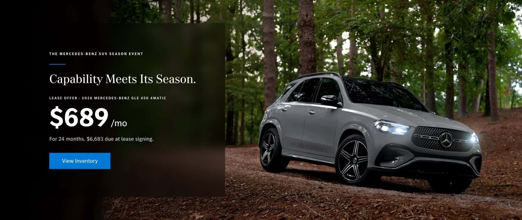 2026 Mercedes-Benz GLE 450 4MATIC luxury SUV lease offer at Mercedes-Benz of Myrtle Beach.