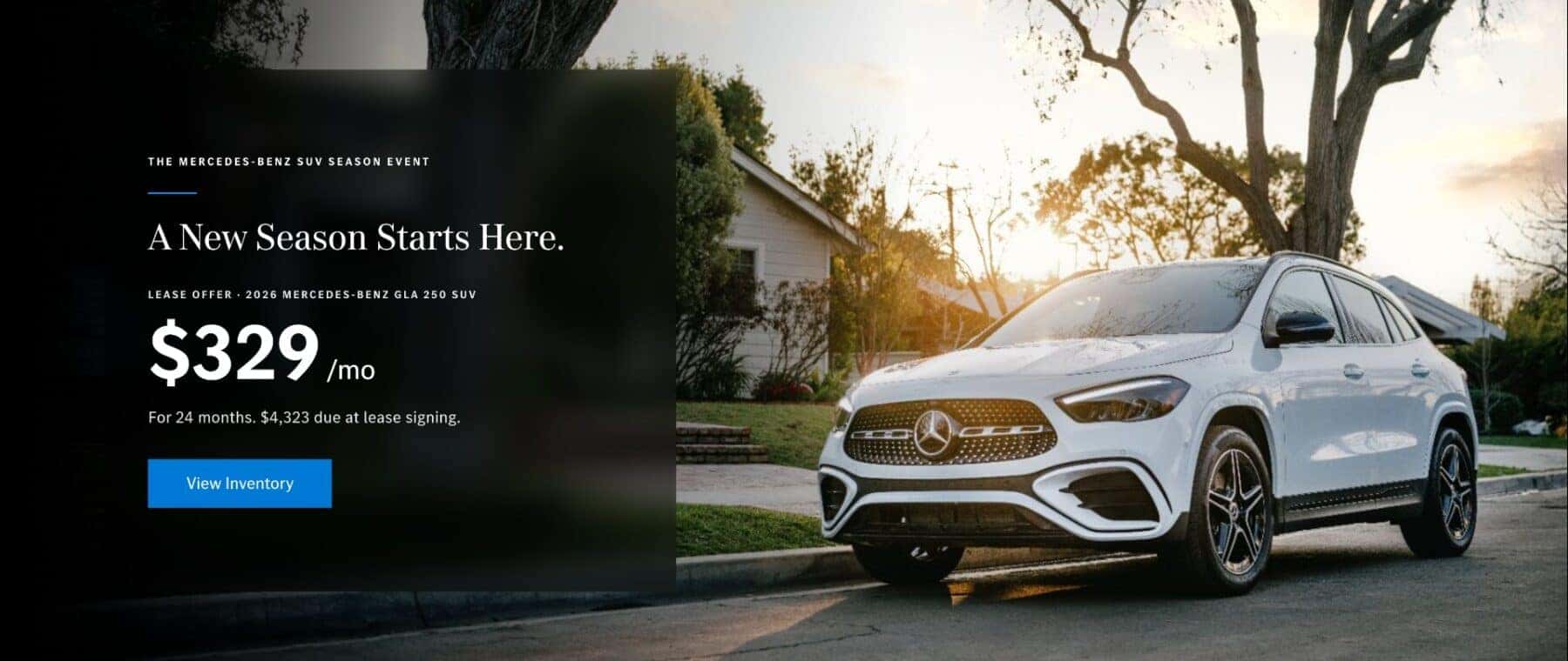 2026 Mercedes-Benz GLA 250 SUV lease offer at Mercedes-Benz of Myrtle Beach during the Mercedes-Benz SUV Season Event.