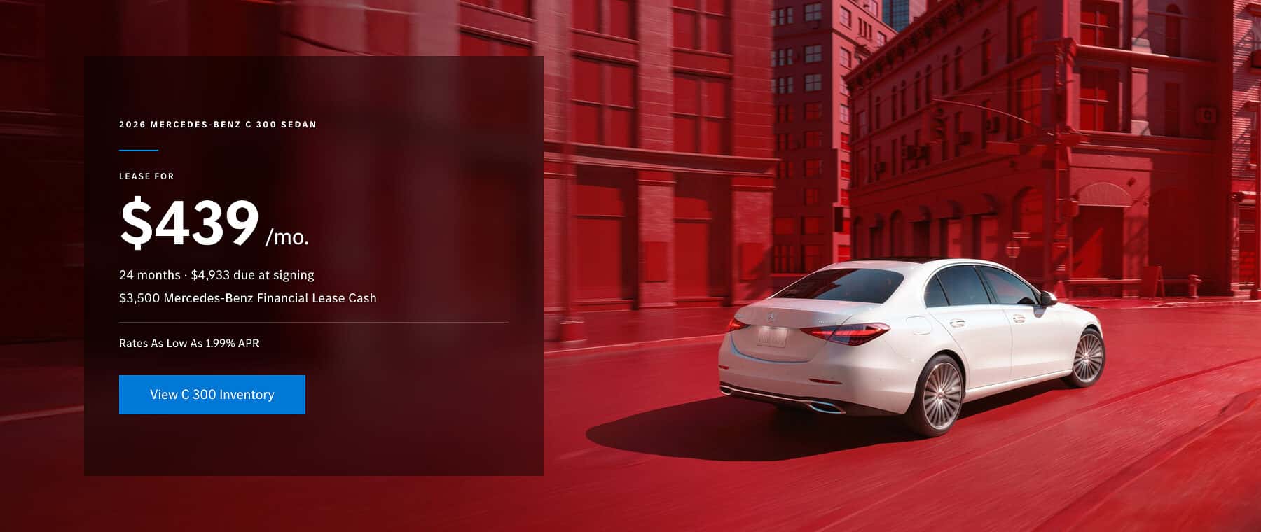 2026 Mercedes-Benz C 300 Sedan lease offer, $439 per month for 24 months, at Mercedes-Benz of Myrtle Beach in Myrtle Beach, SC