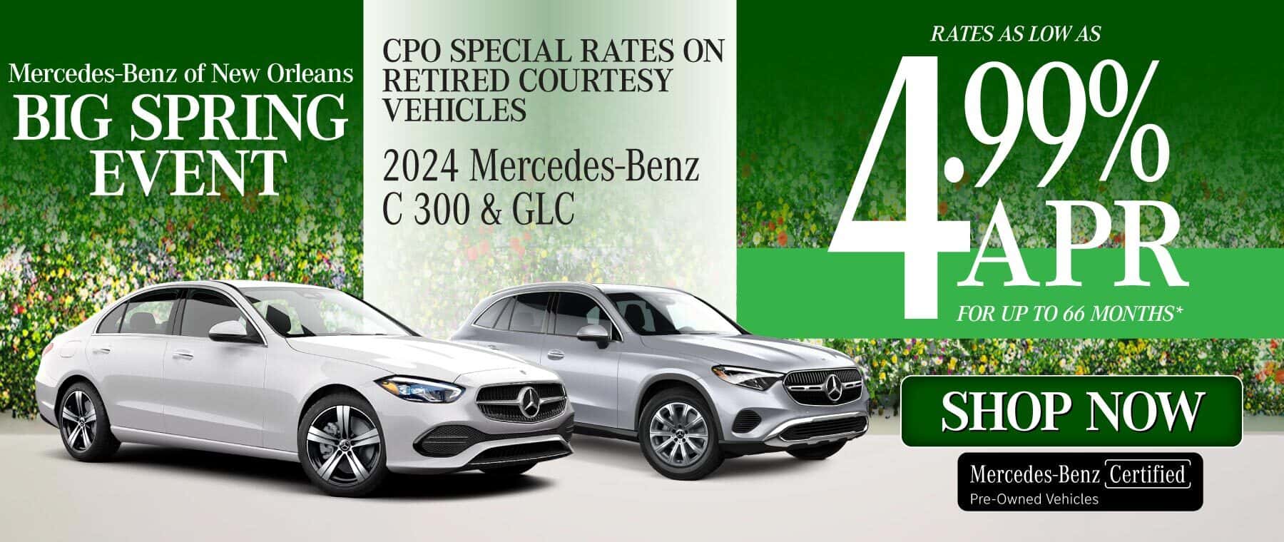 CPO Special Rates on Retired Courtesy Vehicles - 2024 Mercedes-Benz C 300 and GLC Rates As Low As 4.99% APR for 66 months*
