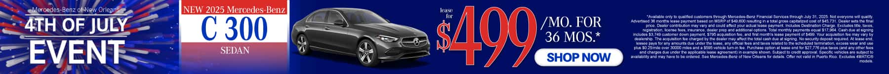 New 2025 Mecedes-Benz C 300 Lease for $499 a month for 36 Months*