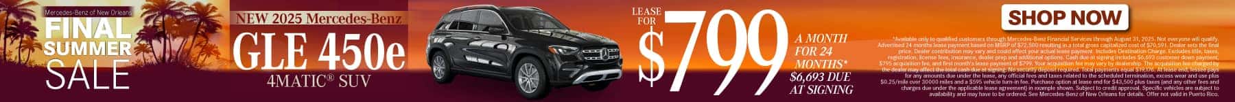 New 2025 Mercedes-Benz GLE 450e 4MATIC® SUV Lease for $799 a month for 24 Months* $6,693 Due At Signing