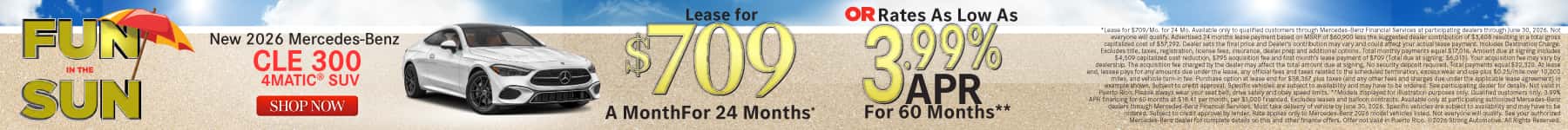 New 2026 Mercedes-Benz CLE 300 4MATIC® SUV Lease for $709/Mo. for 24 Mo.* or Rates As Low As 3.99% APR for 60 months**