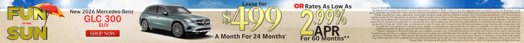 New 2026 Mercedes-Benz GLC 300 SUV Lease for $499/Mo. for 24 Mo.* or Rates As Low As 2.99% APR for 60 months**