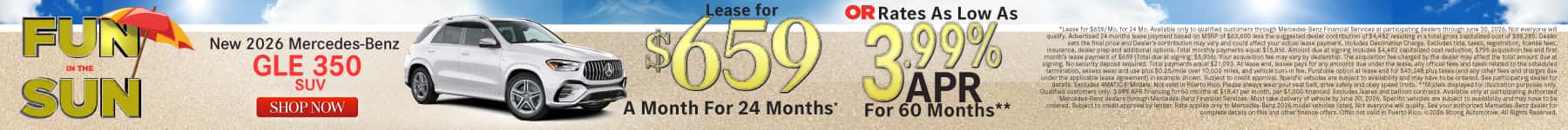 New 2026 Mercedes-Benz GLE 350 SUV Lease for $659/Mo. for 24 Mo.* or Rates As Low As 3.99% APR for 60 months**