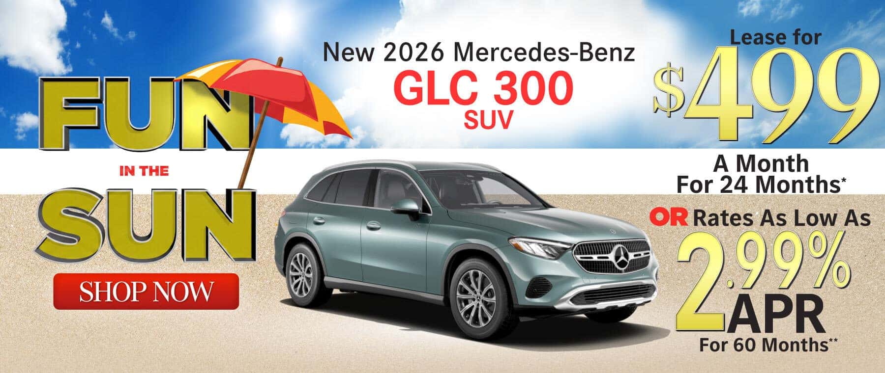 New 2026 Mercedes-Benz GLC 300 SUV Lease for $499/Mo. for 24 Mo.* or Rates As Low As 2.99% APR for 60 months**