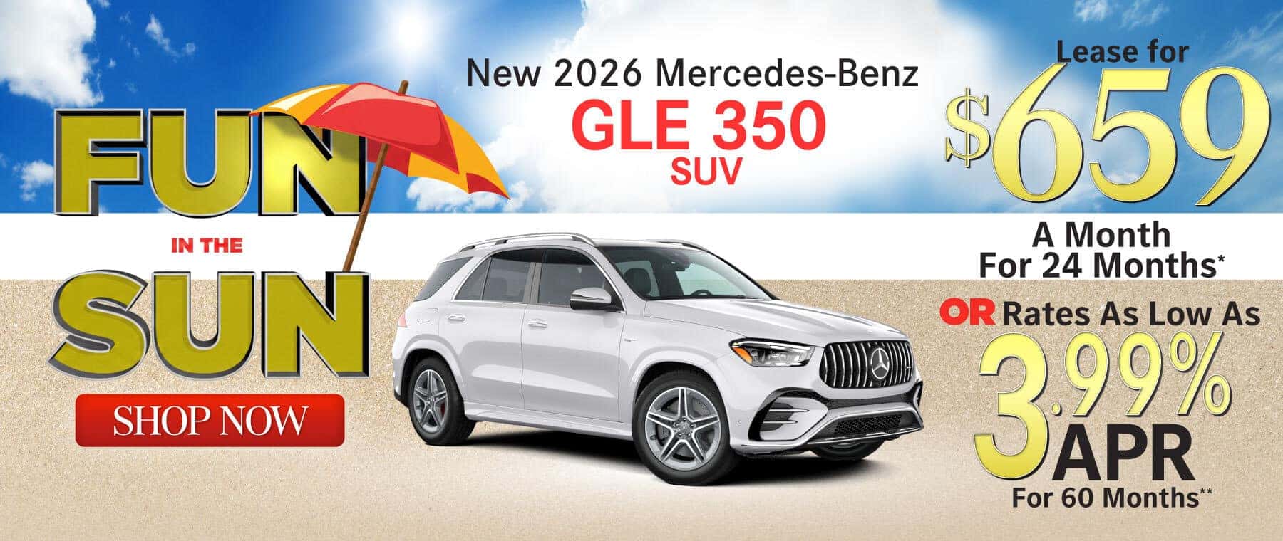 New 2026 Mercedes-Benz GLE 350 SUV Lease for $659/Mo. for 24 Mo.* or Rates As Low As 3.99% APR for 60 months**