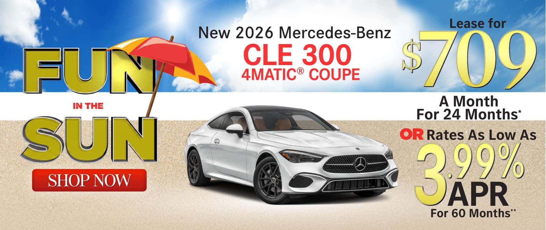 New 2026 Mercedes-Benz CLE 300 4MATIC® SUV Lease for $709/Mo. for 24 Mo.* or Rates As Low As 3.99% APR for 60 months**