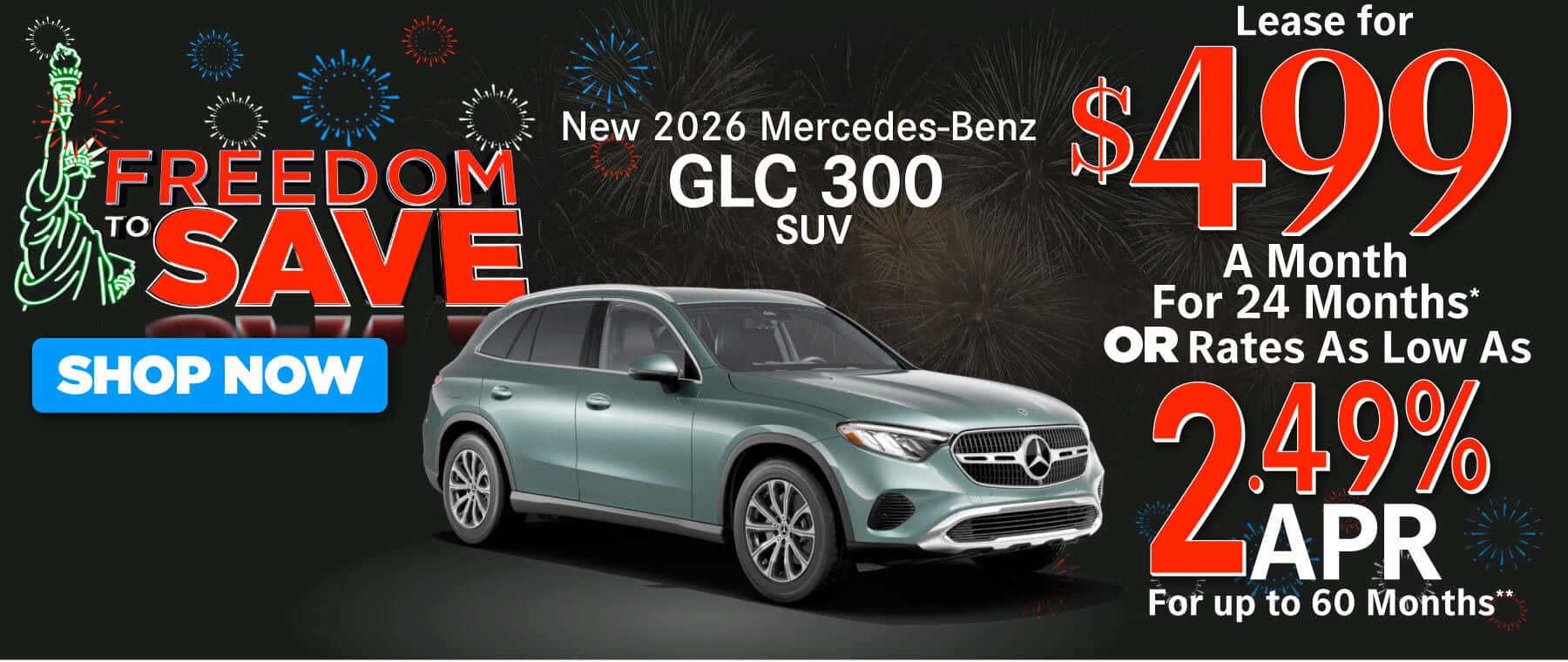 New 2026 Mercedes-Benz GLC 300 SUV Lease for $499/Mo. for 24 Mo.* or Rates As Low As 2.49% APR for up to 60 months**