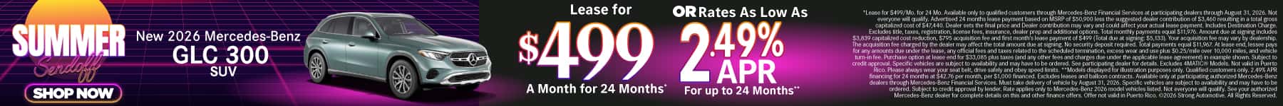 New 2026 Mercedes-Benz GLC 300 SUV Lease for $499/Mo. for 24 Mo.* or Rates As Low As 2.49% APR for up to 24 months**