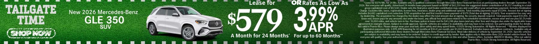 New 2026 Mercedes-Benz GLE 350 SUV Lease for $579/Mo. for 24 Mo.* or Rates As Low As 3.99% APR for up to 60 months**