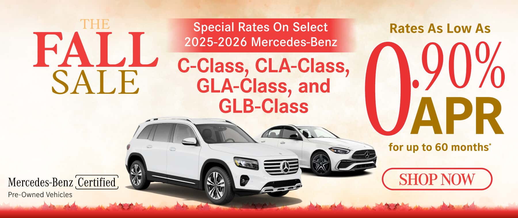 Special Rates On Select 2025-2026 Mercedes-Benz C-Class, CLA-Class, GLA-Class, and GLB-Class