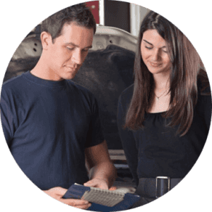 Circle with mechanic and customer