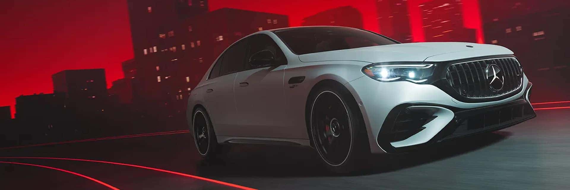 2026 mb e class sedan with red background