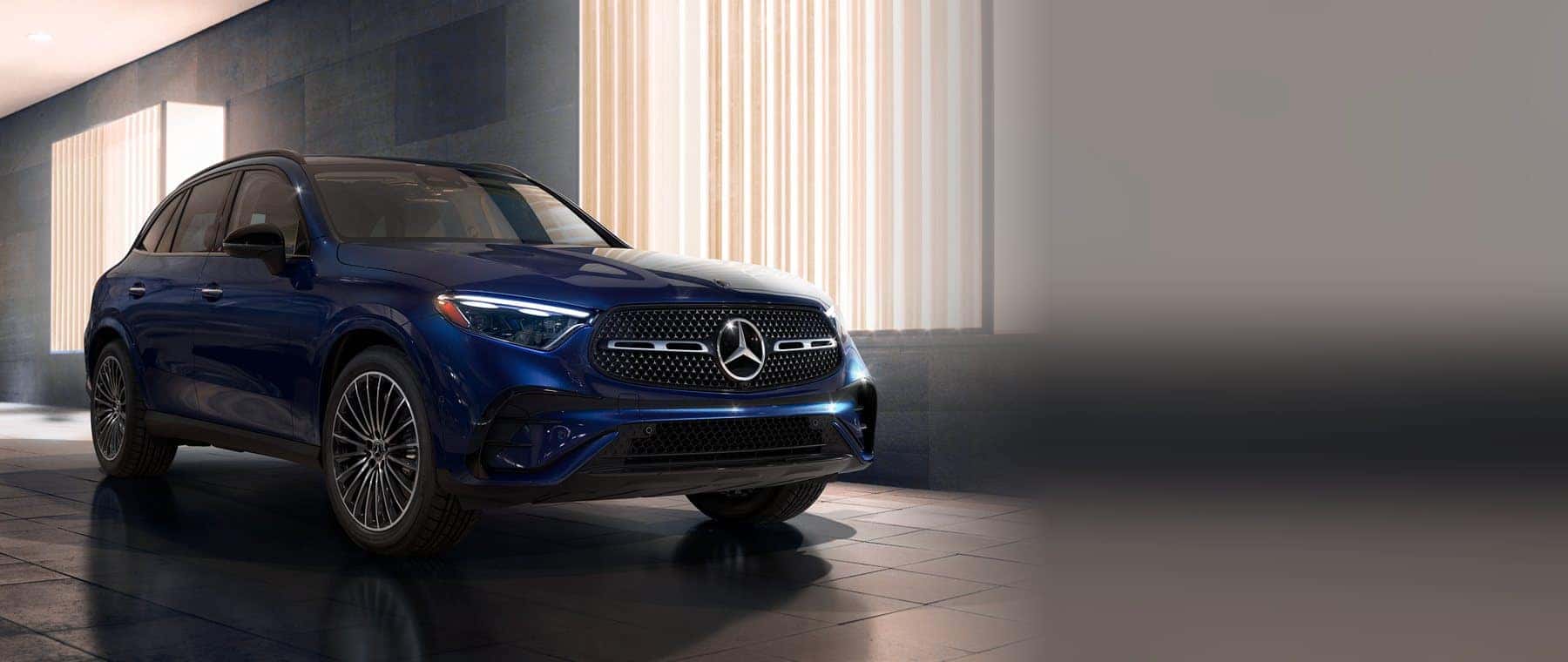 2027 GLC SUV, front three-quarter view (Mercedes-Benz USA photo). Optional equipment shown.
