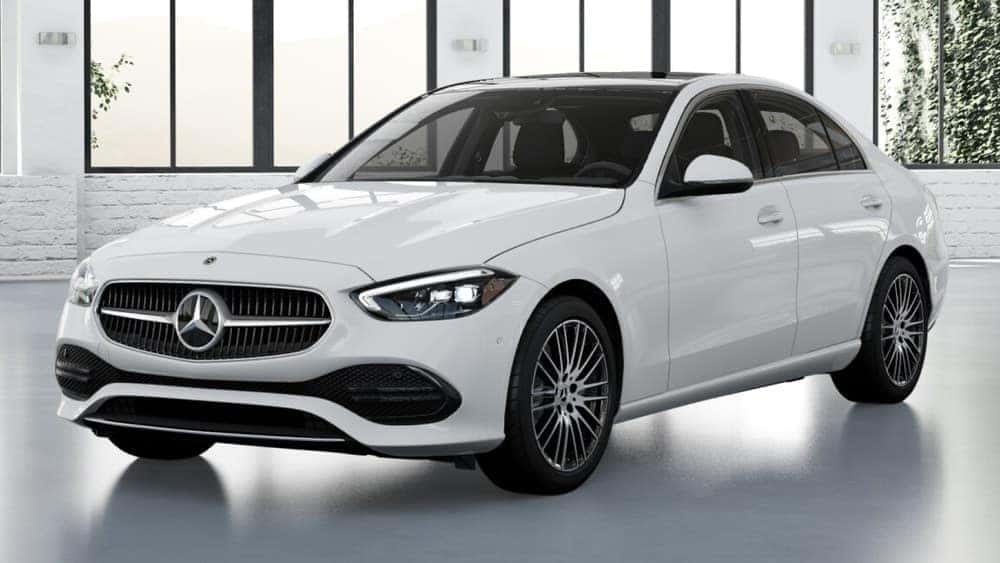 2026 C 300 4MATIC Sedan, Polar White, from our inventory (stock TR354682), shown for the 2027 C 300 offer. Optional equipment shown.