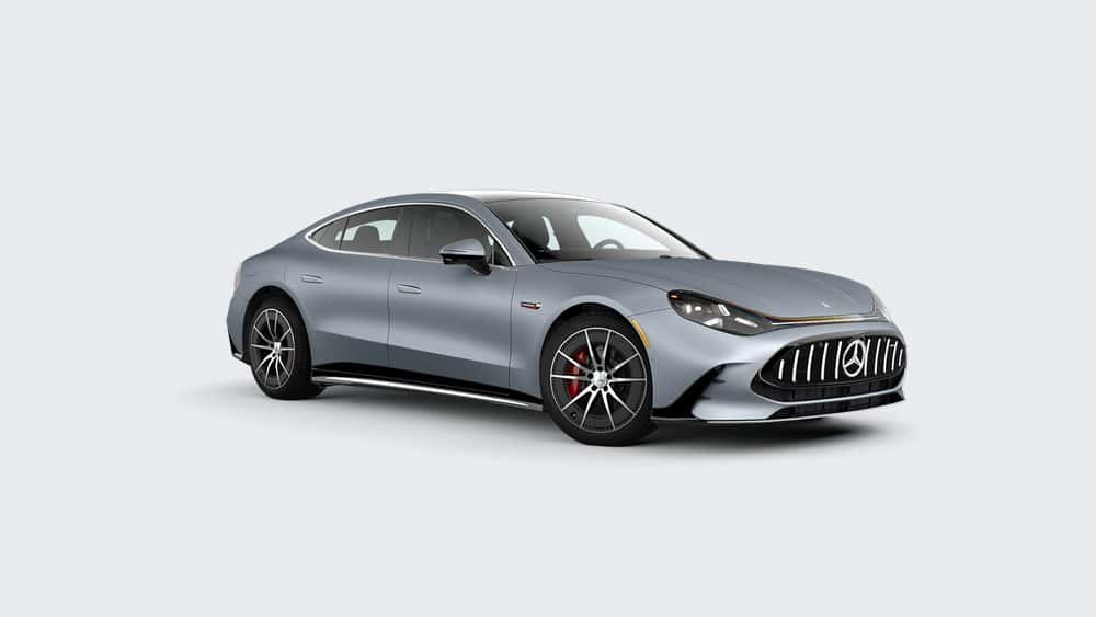 2027 Mercedes-AMG GT 55 4-Door Coupe, front three-quarter view (Mercedes-Benz USA photo). Optional equipment shown.
