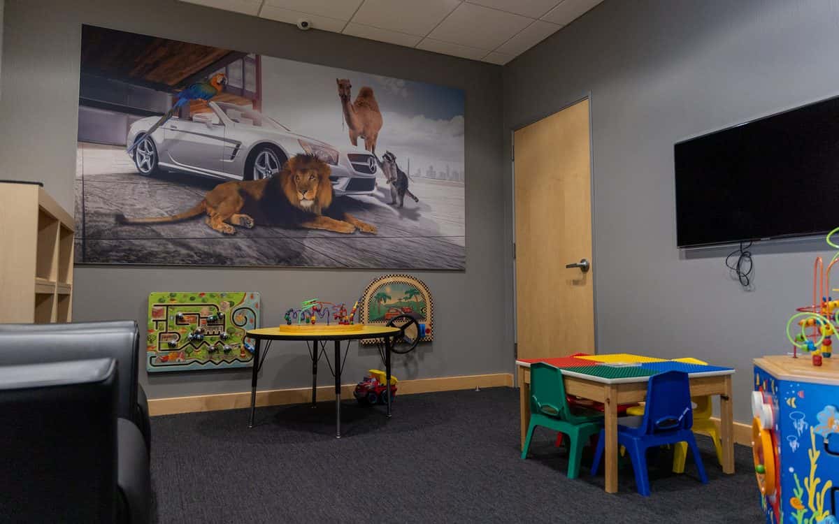 Children's play area at Mercedes-Benz of Rockville Centre service lounge