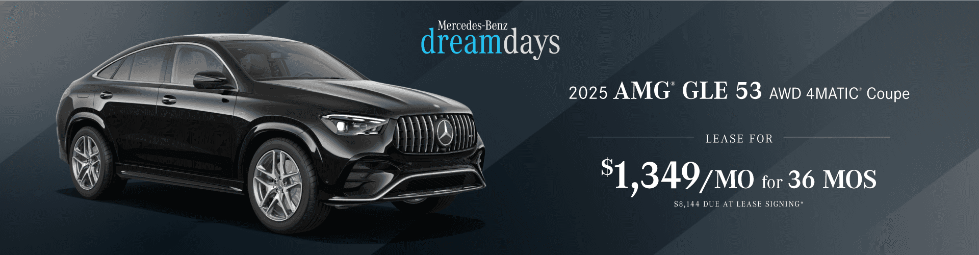 New 2025 AMG® GLE 53 AWD 4MATIC® Coupe : Lease for $1,349 per month for 36 months with $8,144 due at signing