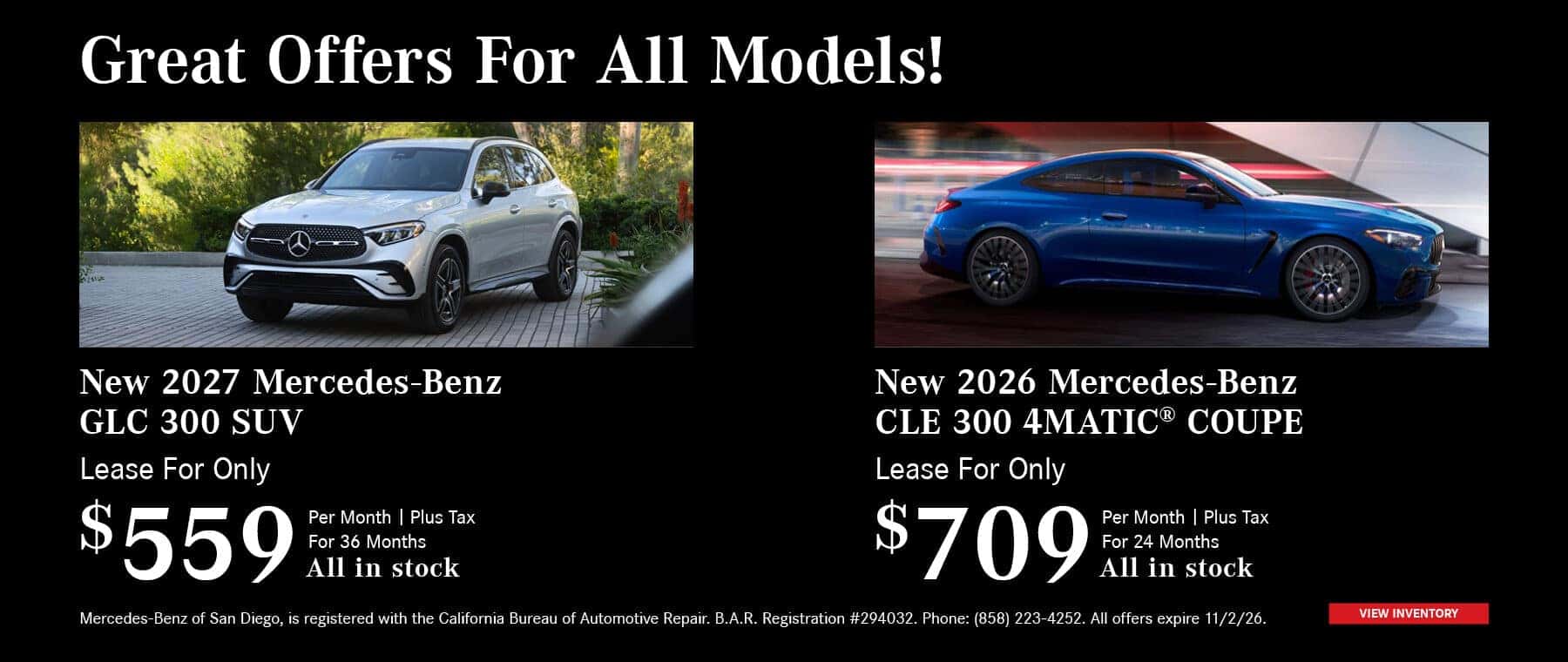 GLC 300 and CLE 300 Offers