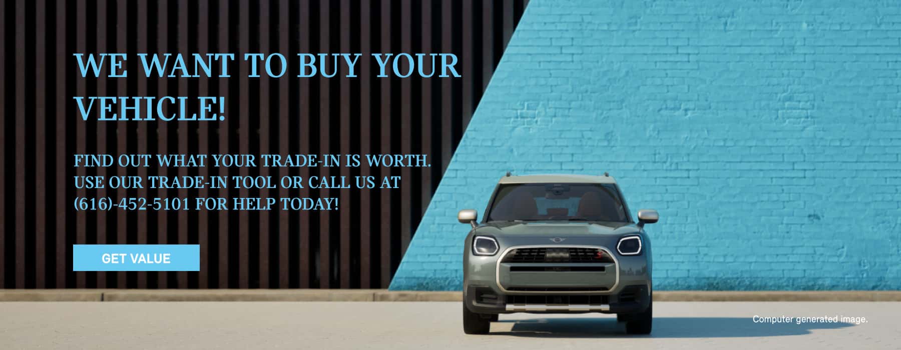 Front view of grey MINI Countryman with blue and black background.
