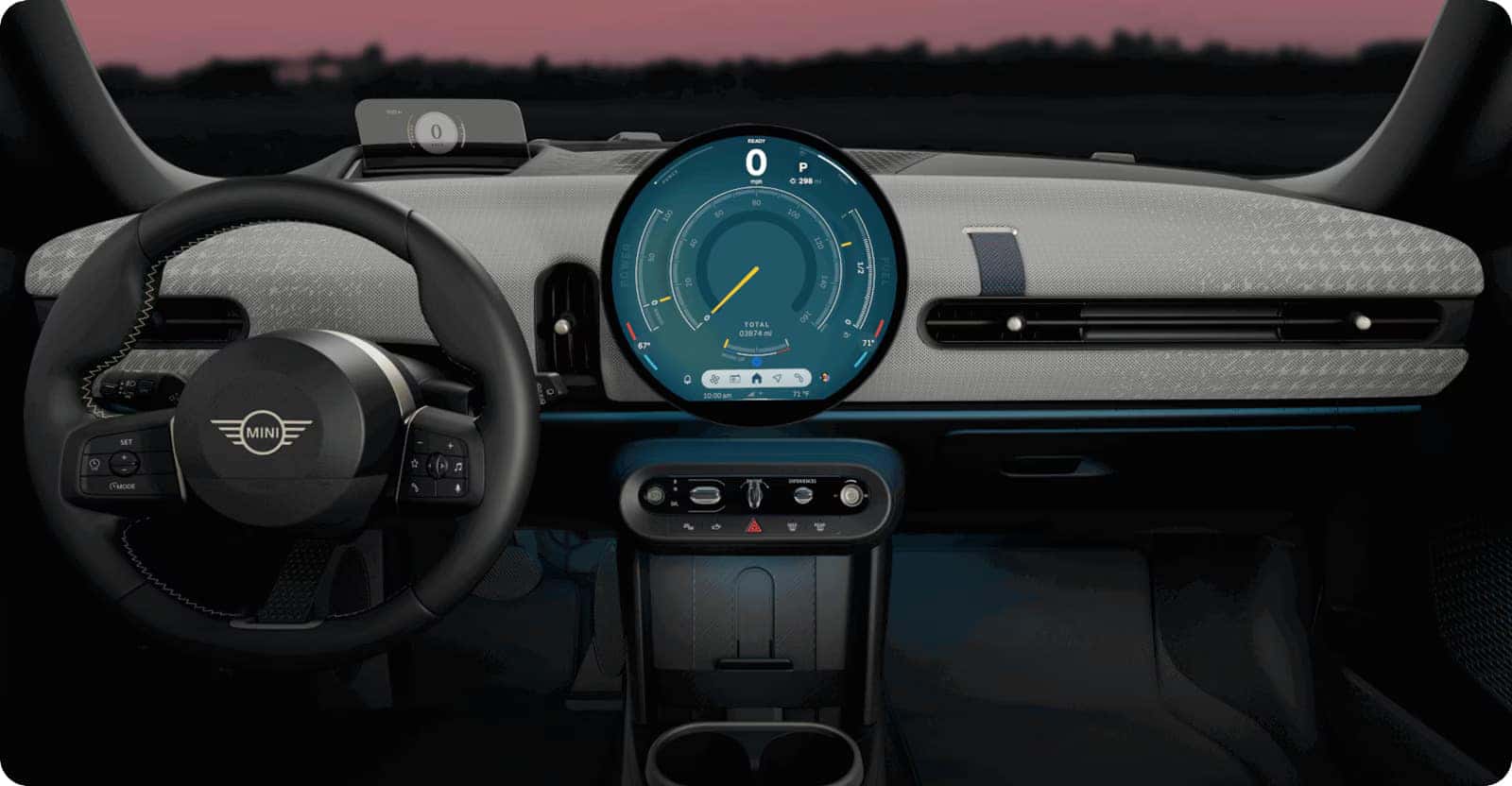 Interior view of the front dash in the 2026 Mini Cooper Convertible